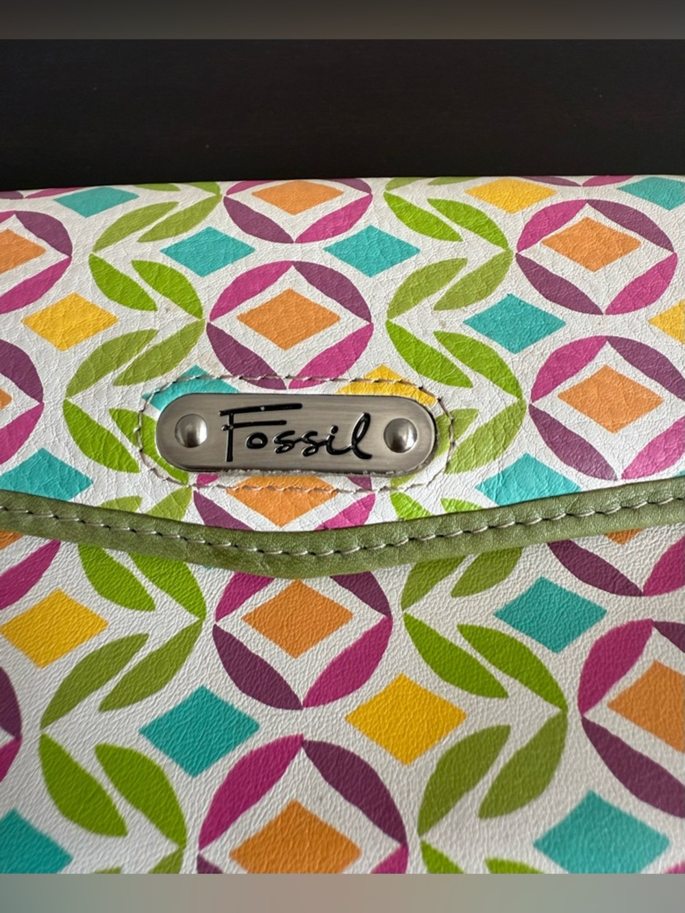 FOSSIL Leather Pastel Envelope Style Trifold Checkbook/Credit Card Wallet Y2K - Picture 3 of 5